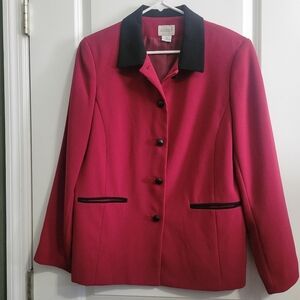 Vintage 90s Koret Women's Maroon Blazer with Black Accents